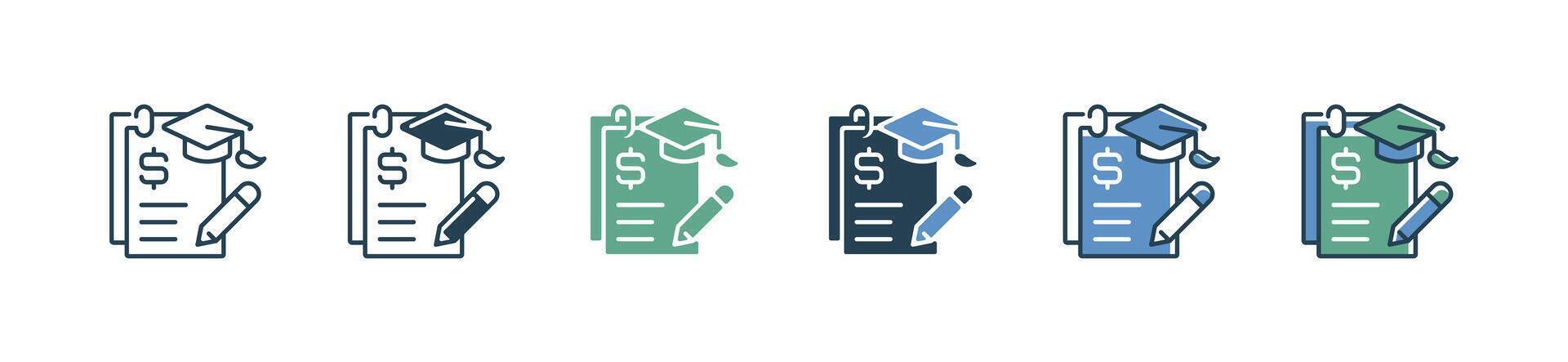 educational cost document graduation scholarship icon set student curriculum financial tuition with graduate hat signs illustration for web and app vector