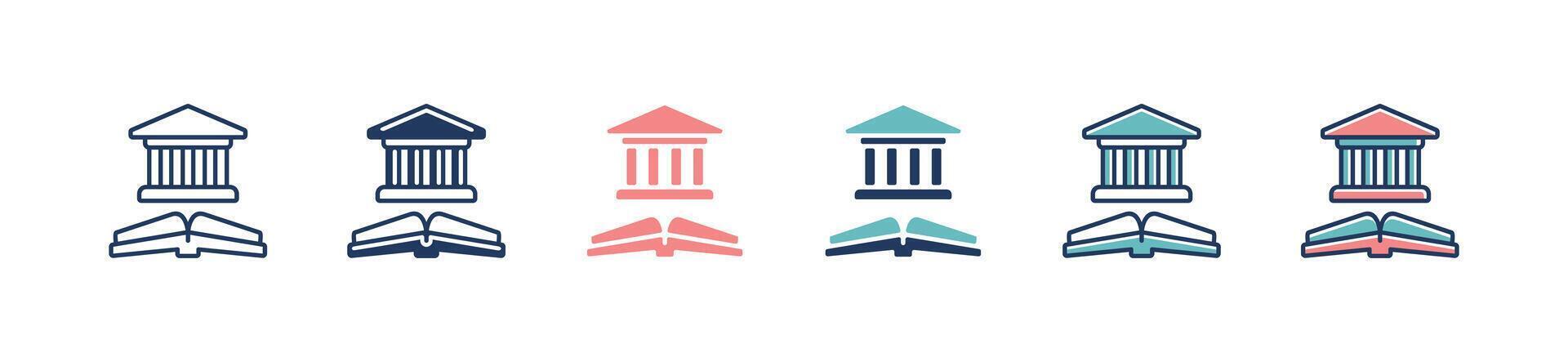 open book history roman building icon set education study museum historical ancient literature book and law court architecture signs illustration vector