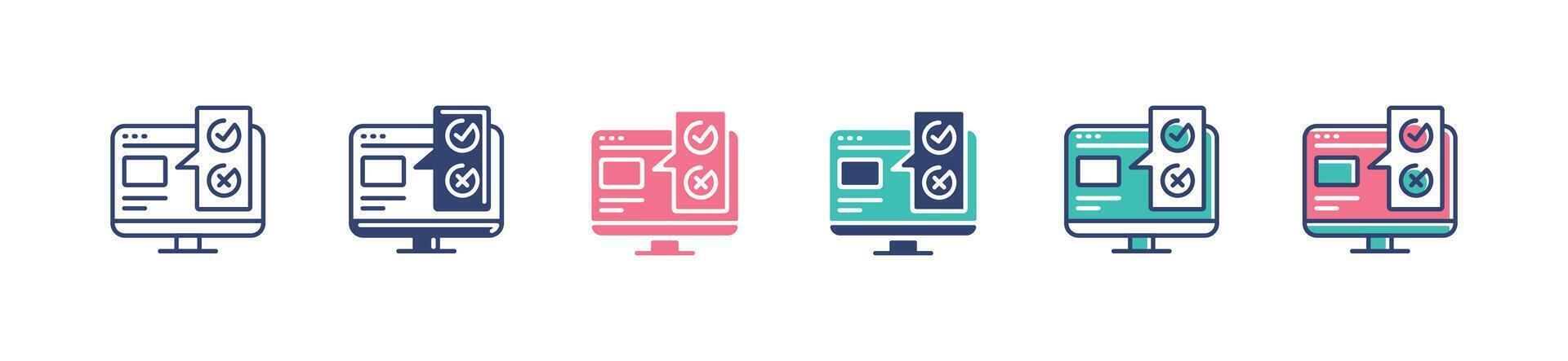 monitor digital online business survey icon set task checklist exam evaluation selection plan symbol illustration for web and app vector