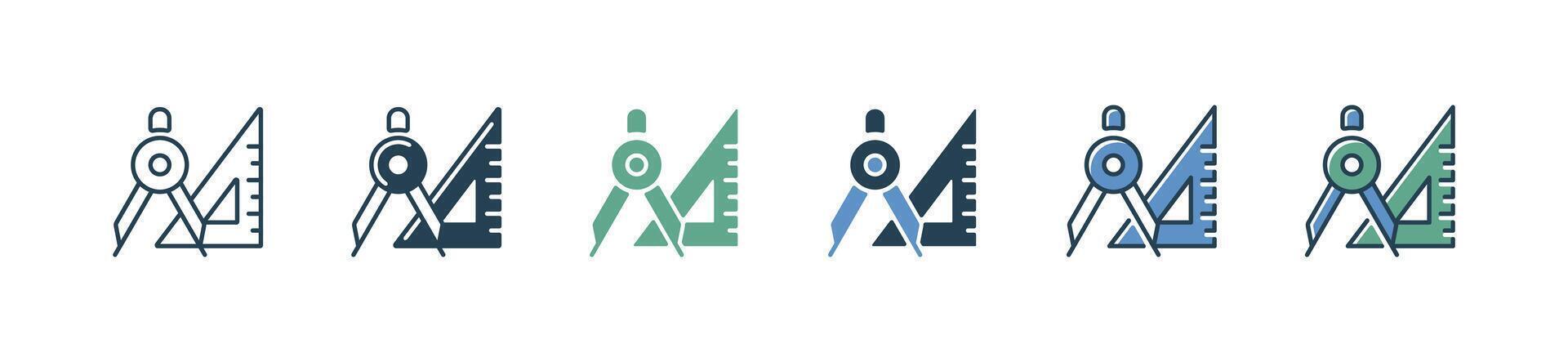 simple geometry compass and triangle ruler icon set architecture drawing supply tool construction designer measure tool illustration vector