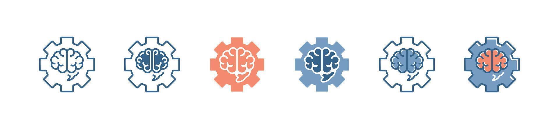 business innovation management brain gear icon set cogwheel manage creative brainstorm idea illustration vector