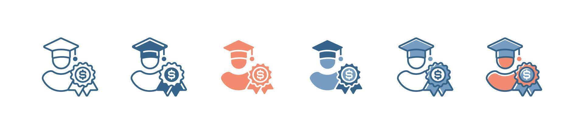 student diploma scholarship badge icon set graduation hat university intuition fee medal graduate badge illustration for web and app vector