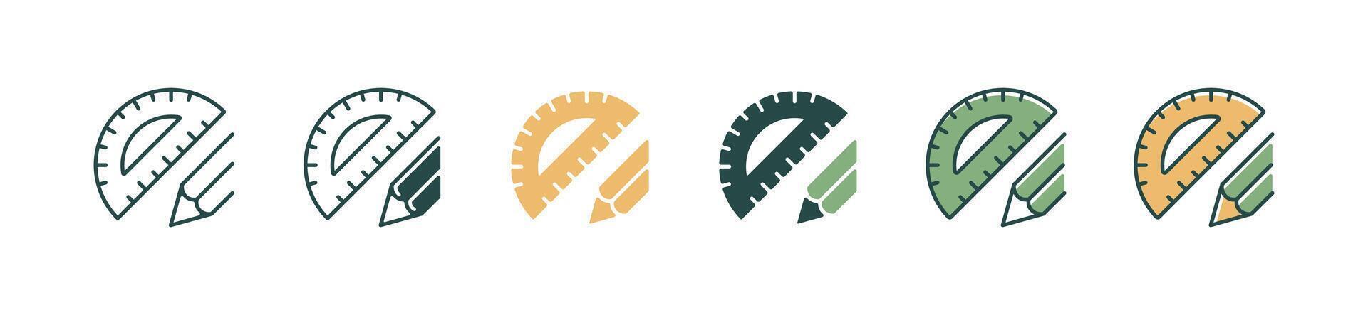 simple protractor geometry compass with pencil drawing icon set education architecture school art measurement stationery supply illustration for web and app vector