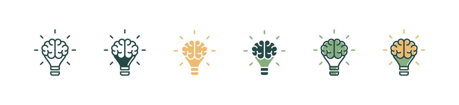 lightbulb brain icon set business solution think innovation brainstorm idea shining neurology lamp light inspiration signs illustration for web and app vector