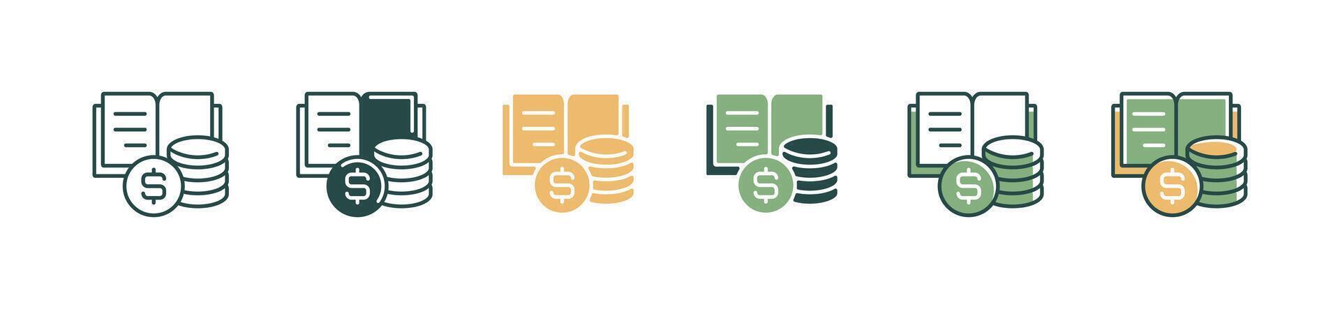 open book educational cost with coin stack icon set education scholarship financial tuition pile of coin money signs illustration vector
