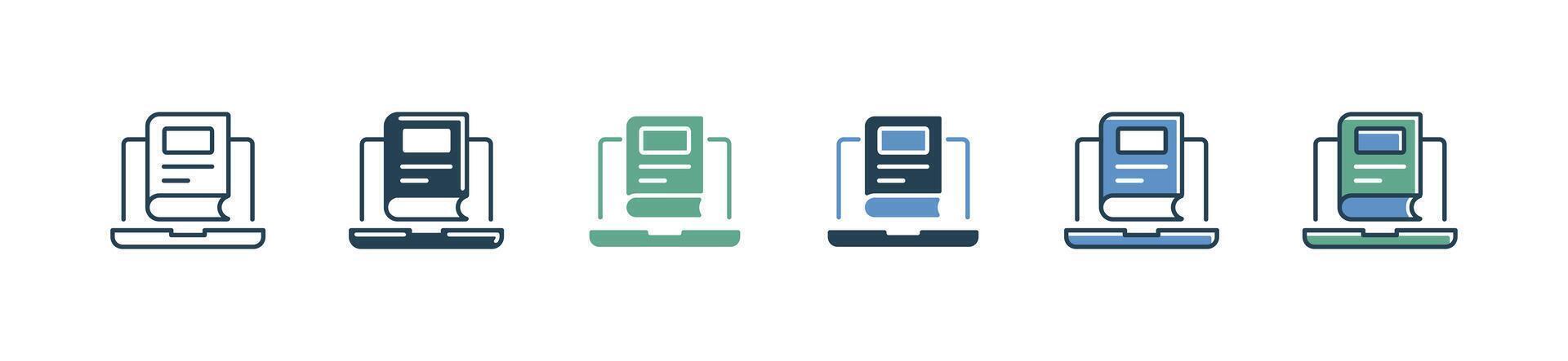 simple digital book with laptop icon set online course learning education illustration vector