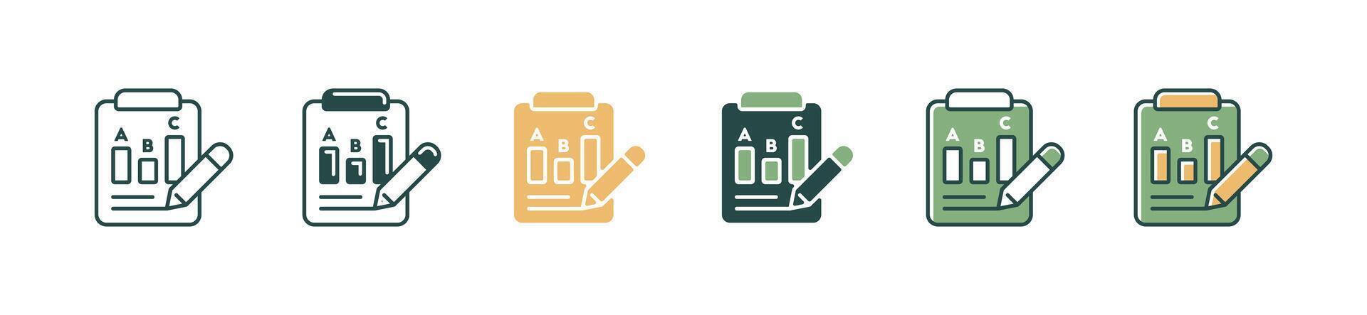 school exam score clipboard with pencil icon set business statistic chart bar presentation test result signs illustration for web and app vector