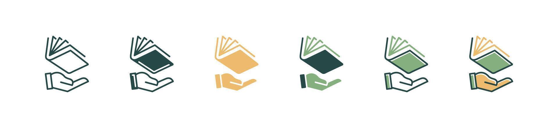 hand hold open book icon set business school study learning education reading book signs illustration for web and app vector