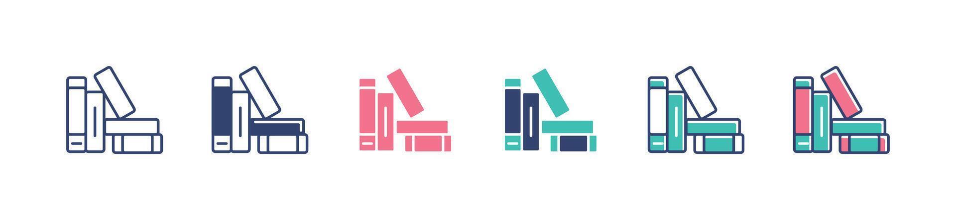 book stack library icon set document archive bookshelf binder interior signs illustration for web and app vector