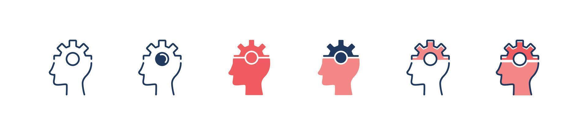 head gear mind icon set business solution brain cogwheel intelligent management process signs illustration vector