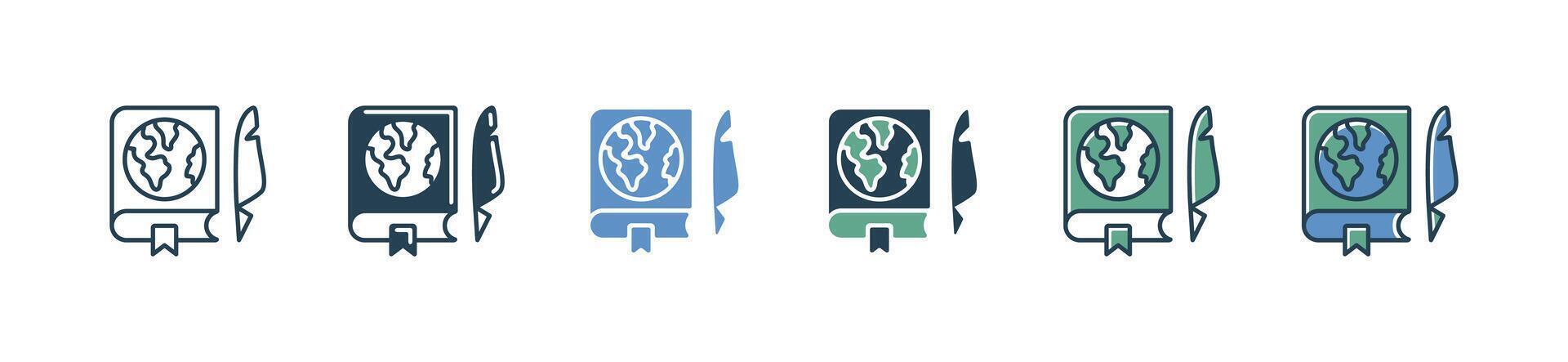 education geography book icon set study literature earth history learning library research writing global discovery illustration for web and app vector
