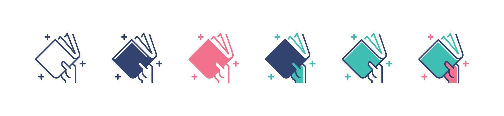 simple hand holding book icon set education study school library signs illustration for web and app vector