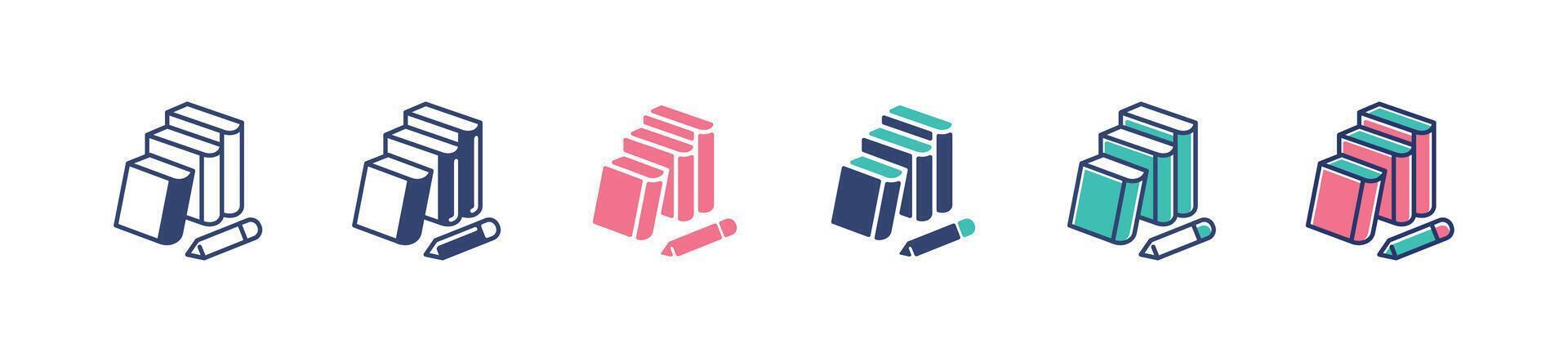 book stack and pencil icon set literature study education learning writing task illustration vector
