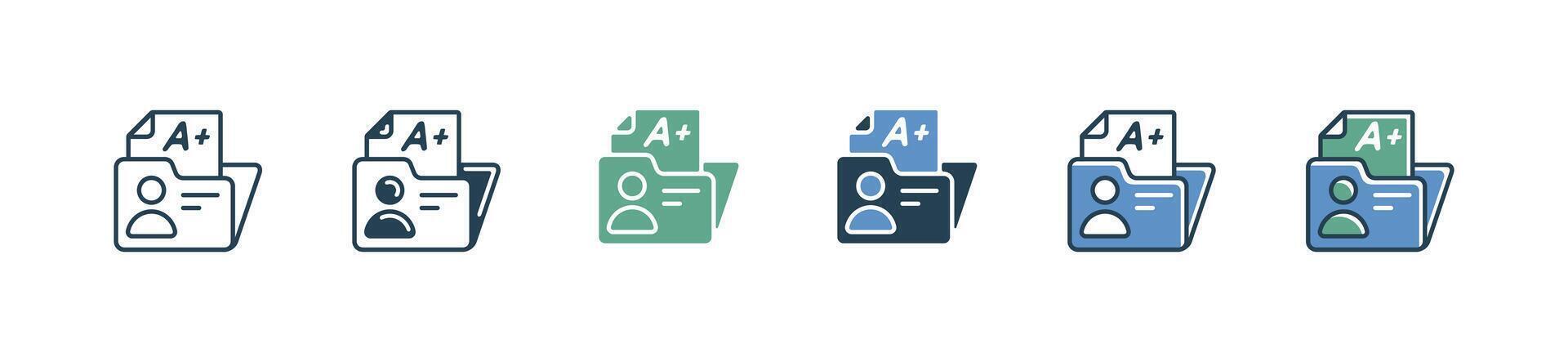 student exam score directory icon set education quiz test performance result evaluation data folder signs illustration for web and app vector