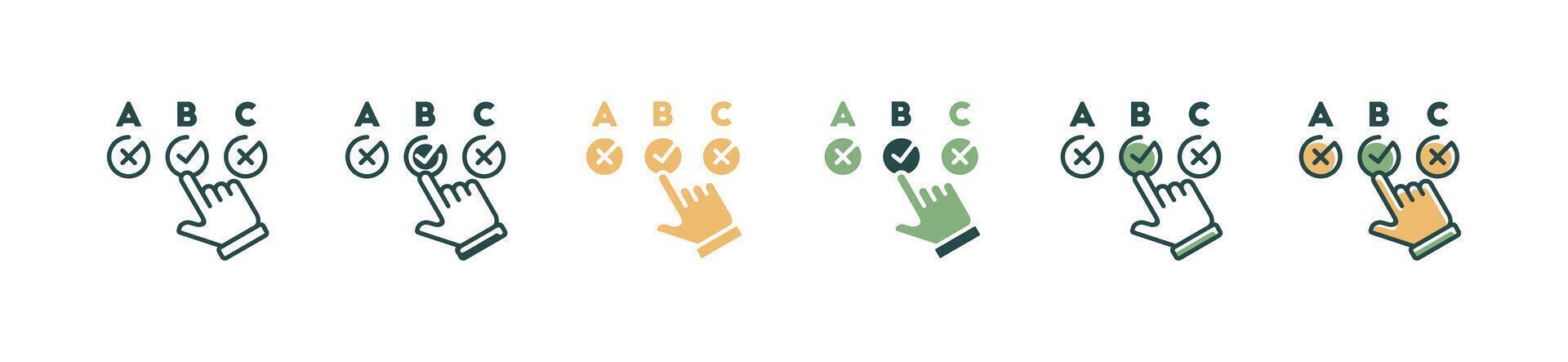 hand picking multiple choice exam test icon set job interview skill recruitment signs illustration for web and app vector