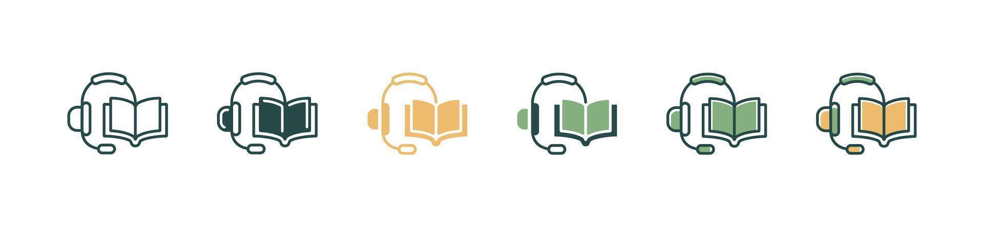 listening audio book online course icon set digital education podcast sound study illustration vector