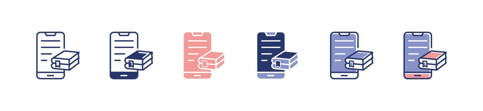 simple mobile digital library book icon set online dictionary literature course education business signs illustration for web and app vector
