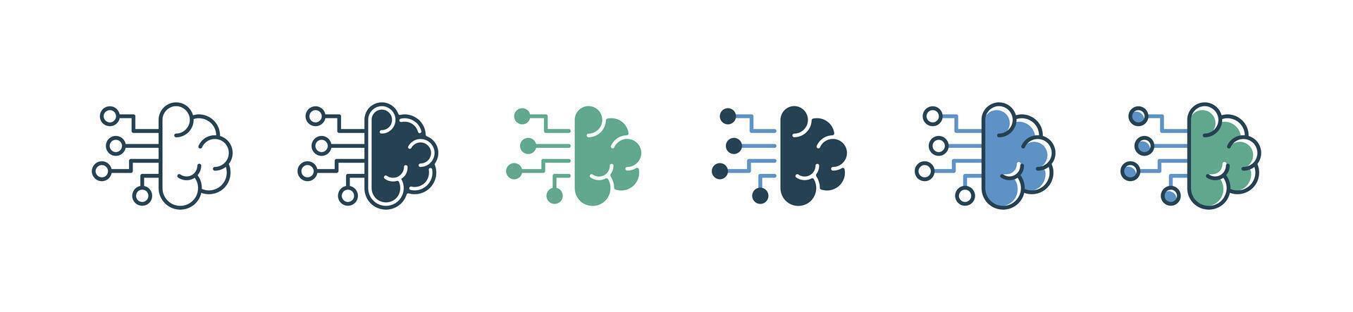 artificial brain tech innovation icon set smart robot mind future AI business signs illustration vector