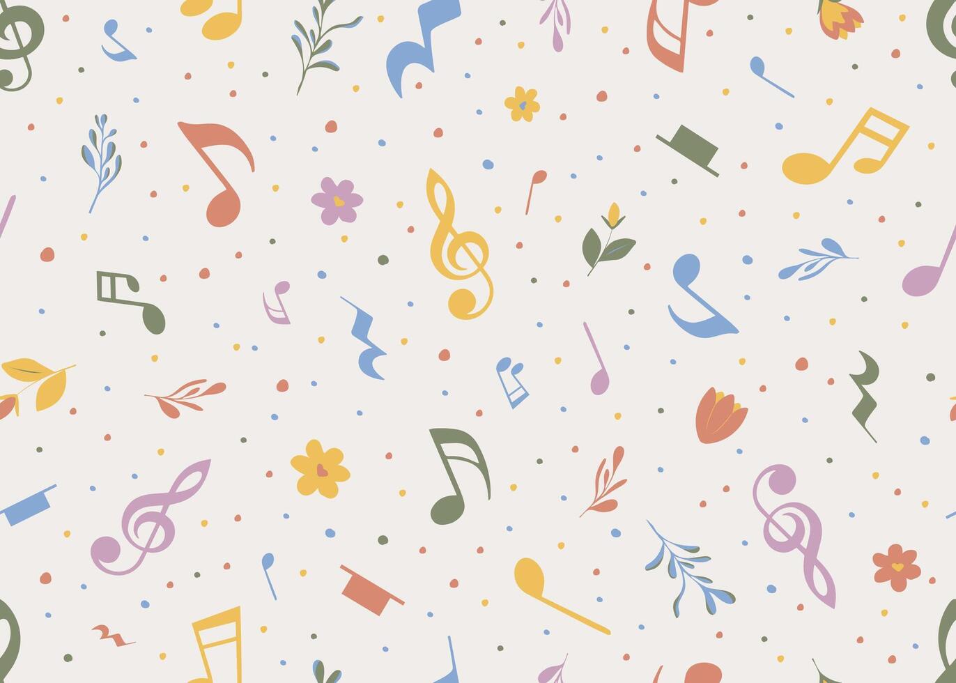 Musical seamless pattern. Endless background with musical notes and flowers for childrens fabrics, scrapbook, or music themed stationery. Pastel kids backdrop vector