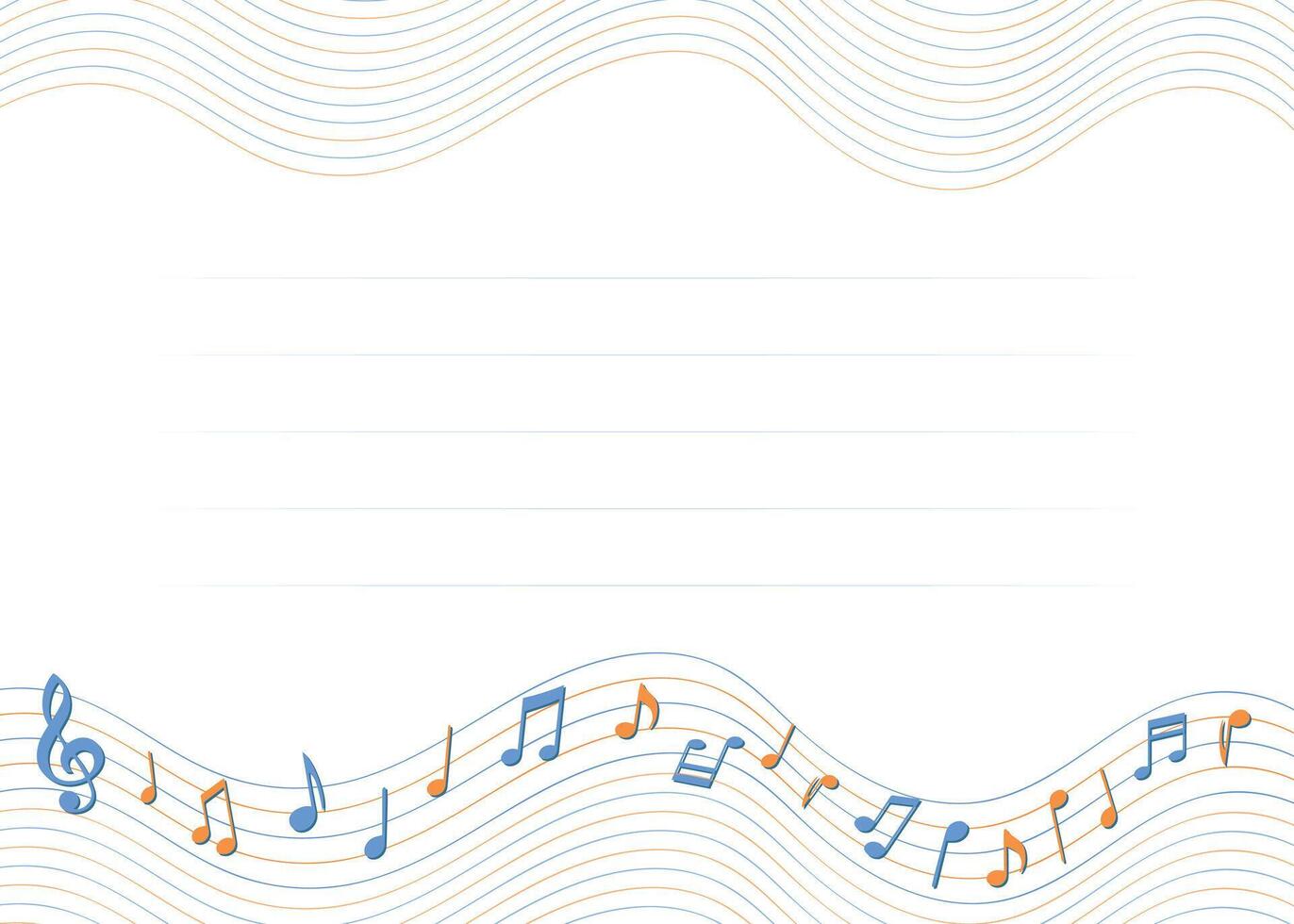 Horizontal musical frame. Musical staff border with notes and space for text. Music themed invitations, stationery, kids certificate, karaoke. vector