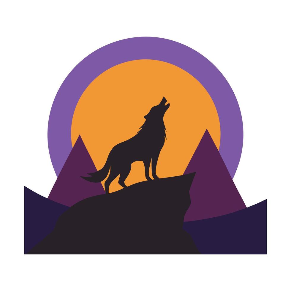 Wolf Silhouette Howling Moon Forest Night View vector