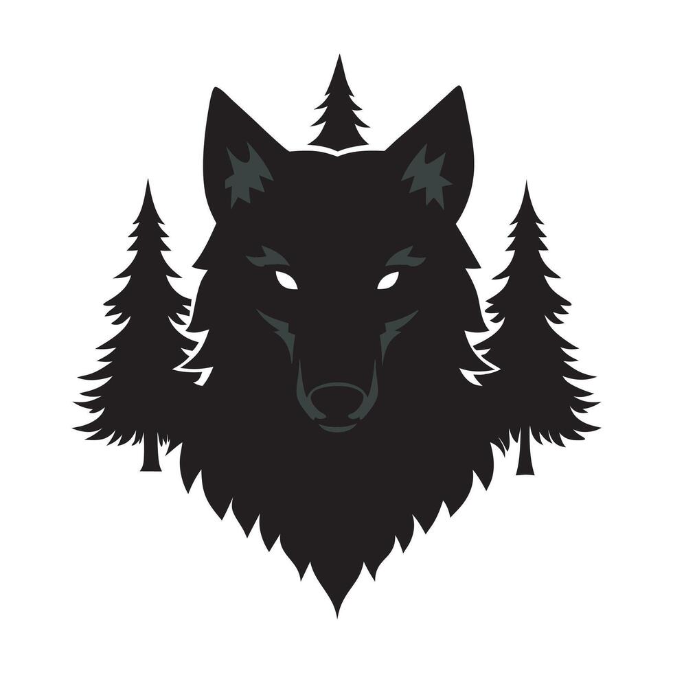 Negative Space Wolf Forest Silhouette Design vector