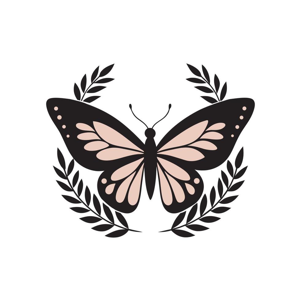 Butterfly Silhouette Floral Wreath Decoration Art vector