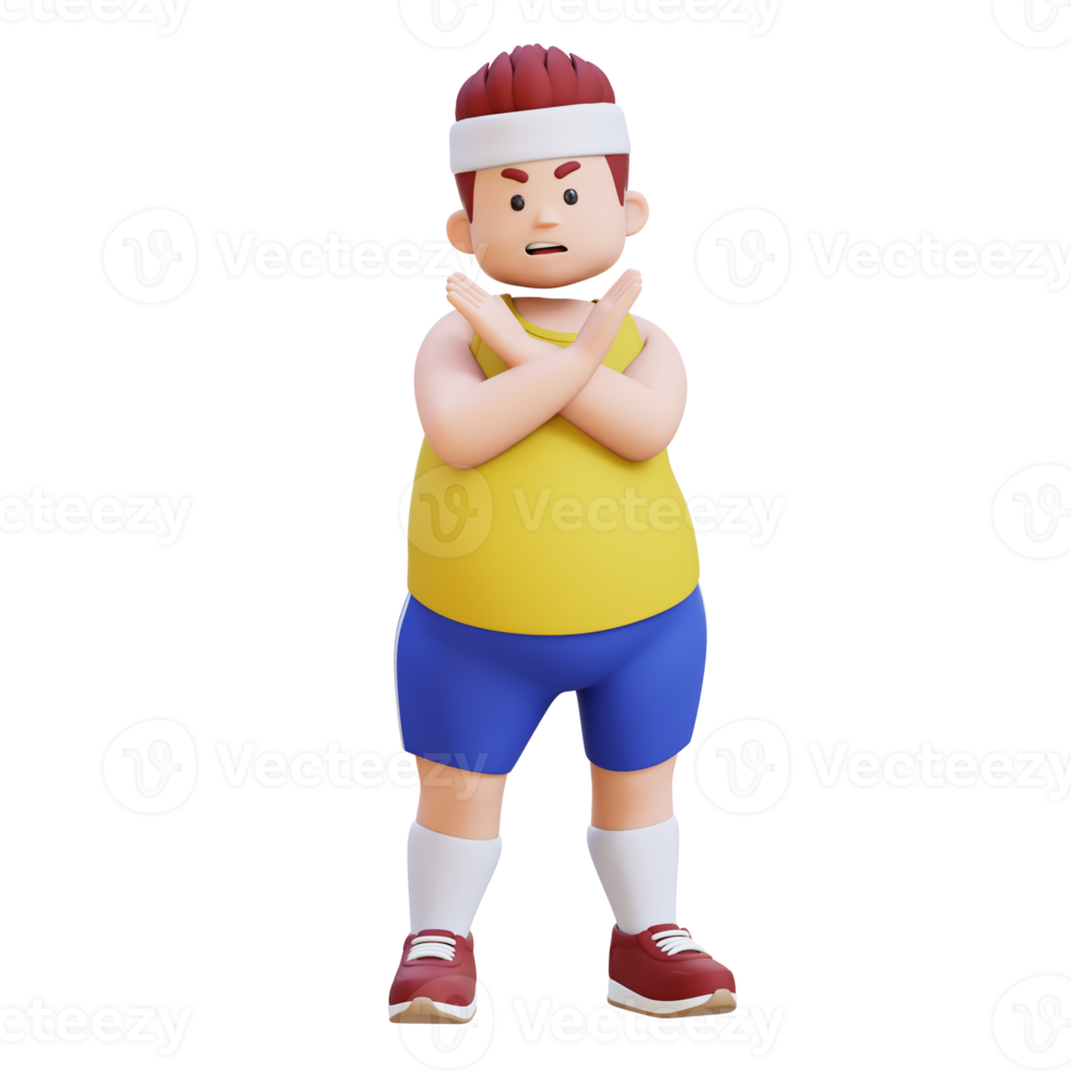3D plus size overweight big man in refusal pose png