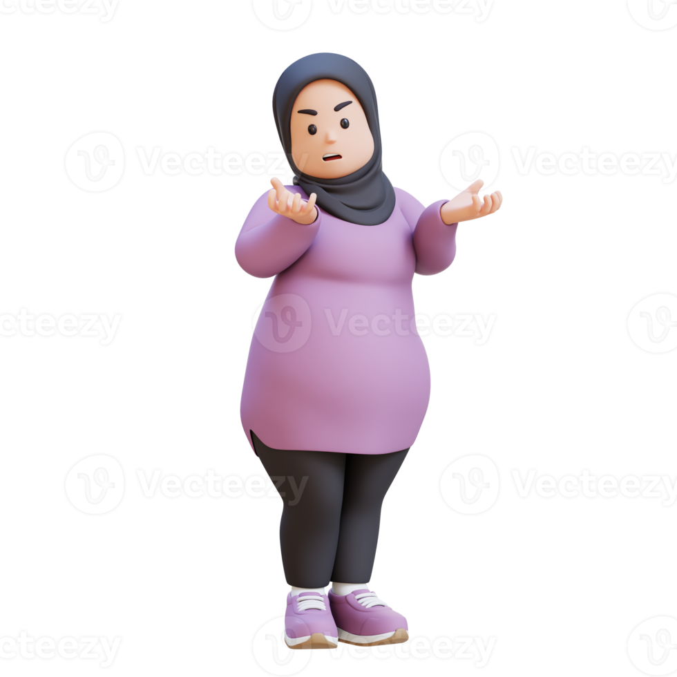 angry 3D plus size overweight muslim woman png