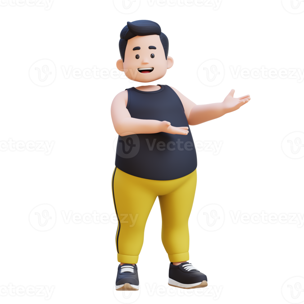 3D plus size overweight obesse man presenting png