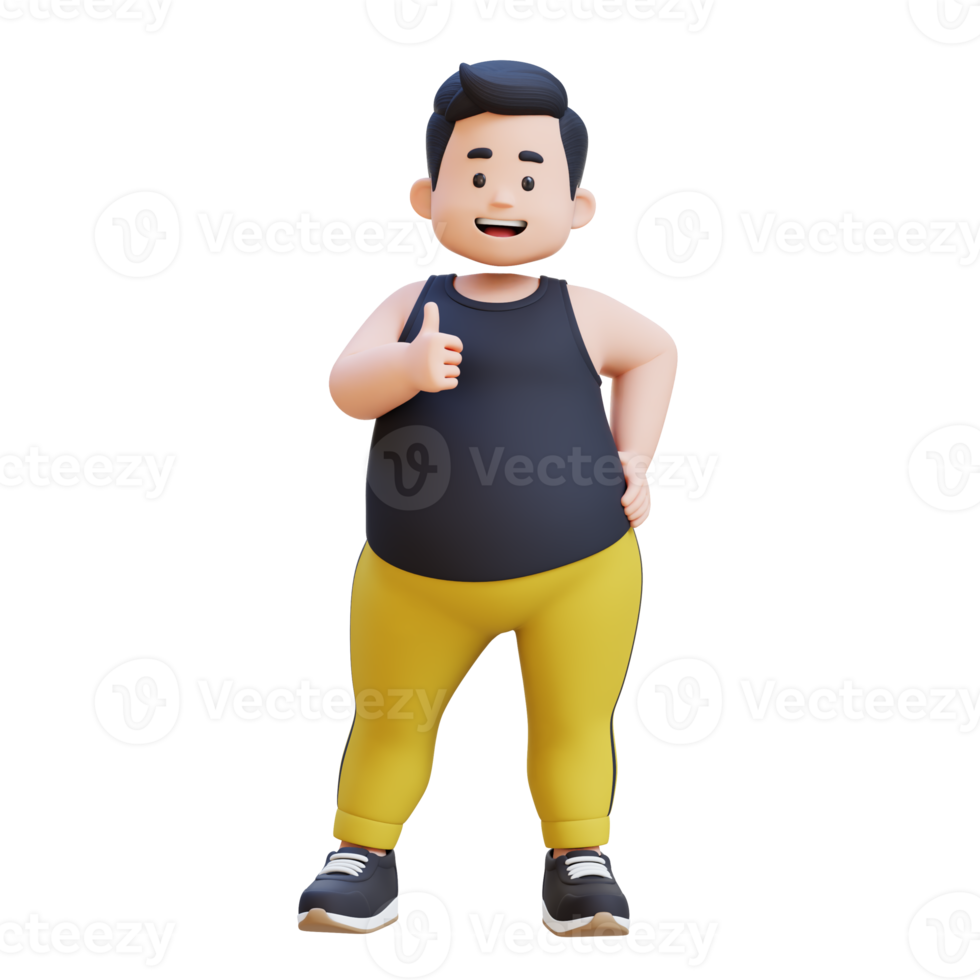 3D plus size overweight obesse man giving a thumbs up png