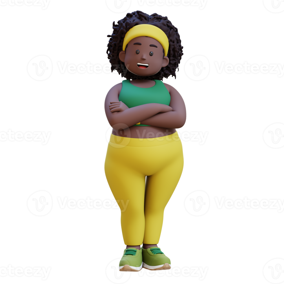 3D plus size overweight fat african woman crossed arm png