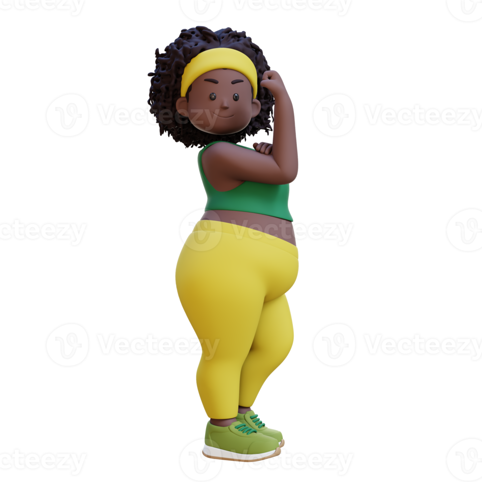 3D plus size overweight african woman Flexing his Biceps png