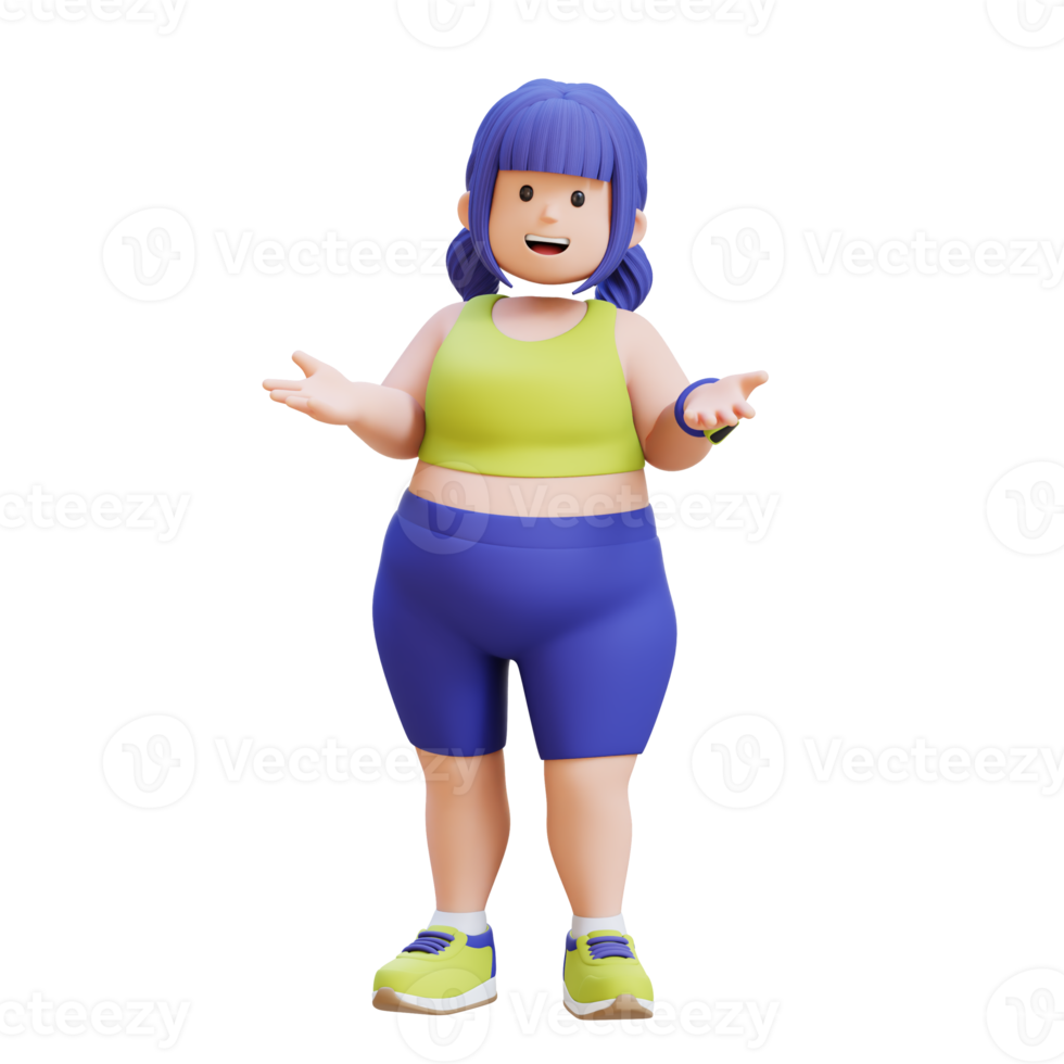 3D render plus size overweight fat woman talking pose png