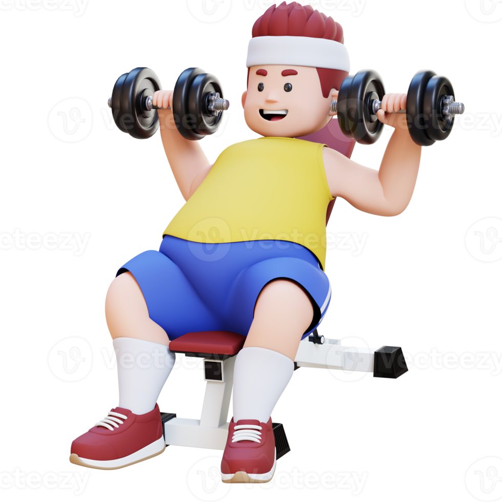 3D Plus Size Overweight big man Incline Bench Dumbbell Chest Press Exercise png