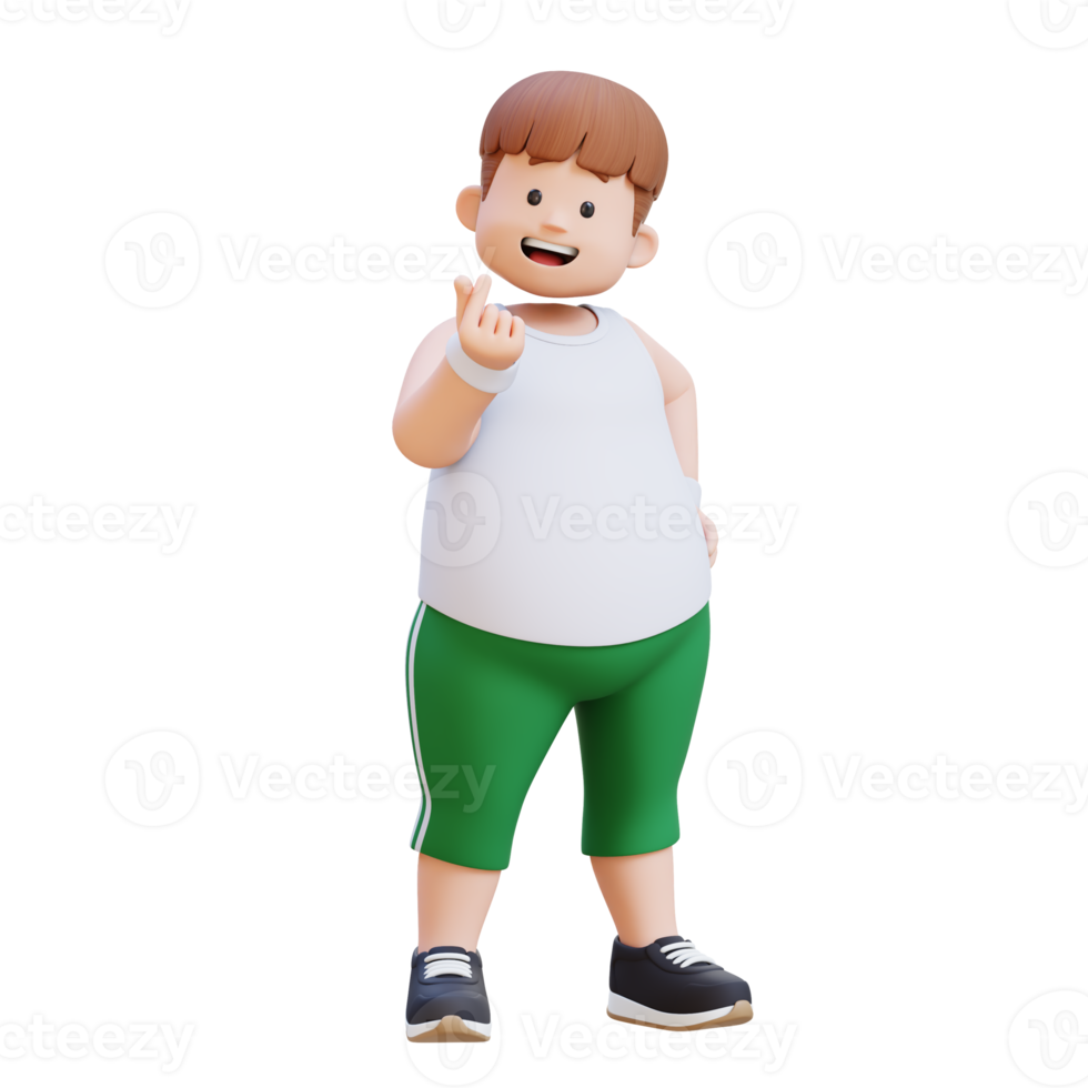 3D plus size overweight man character giving love hand sign png