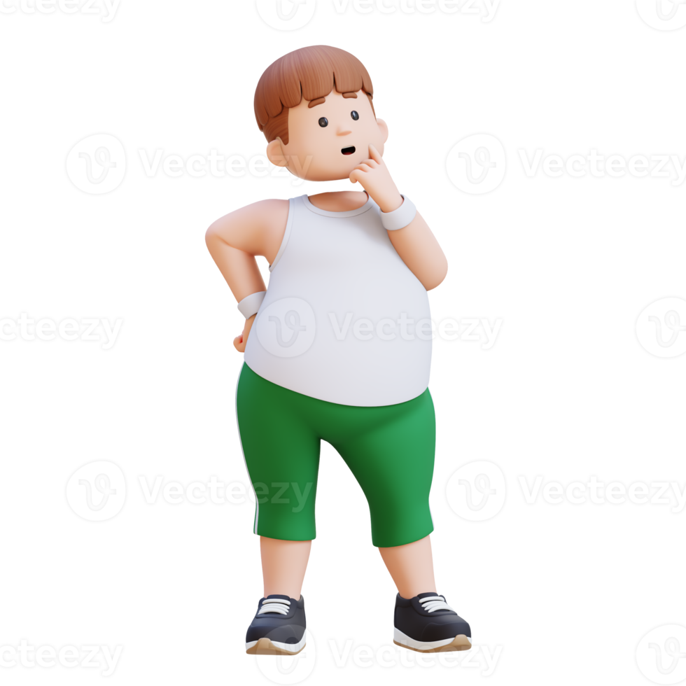 3D plus size overweight man character thoughtfully considering something. png