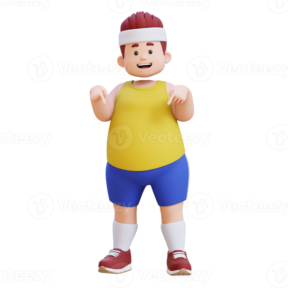 3D plus size overweight big man pointing to bottom png