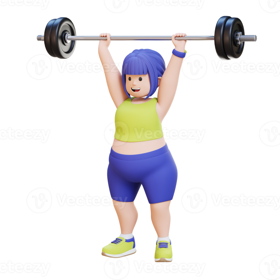 3D render Plus Size Overweight woman doing Overhead Press png