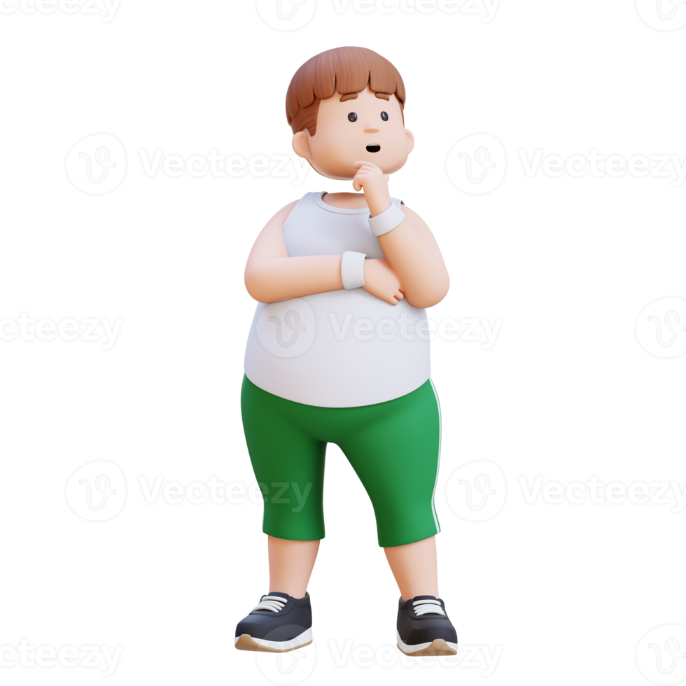 3D plus size overweight fat man character think, Health and Wellness Concept png