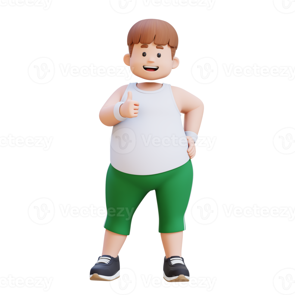 3D plus size overweight fat man character giving a thumbs up png