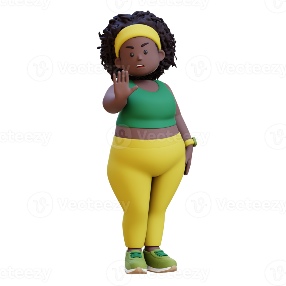 3D plus size overweight african woman making a stop gesture Saying No png