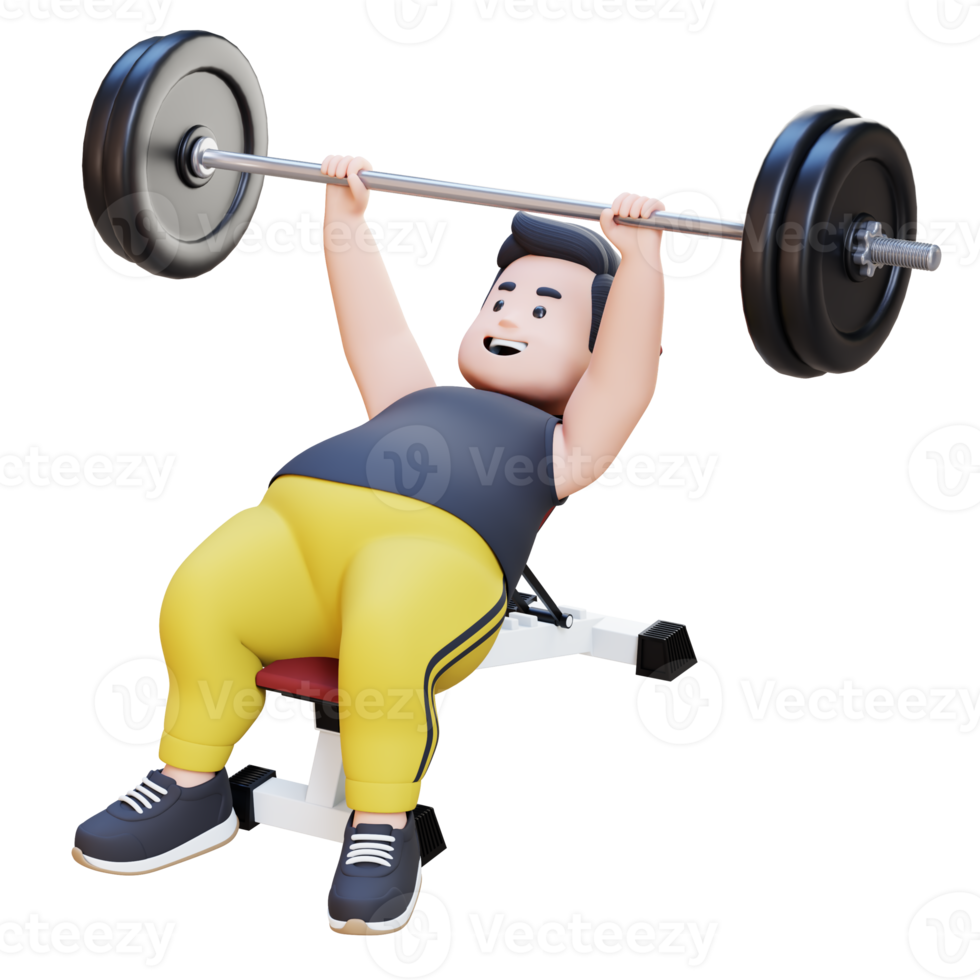 3D Plus Size Overweight obesse man doing Incline Bench Press png