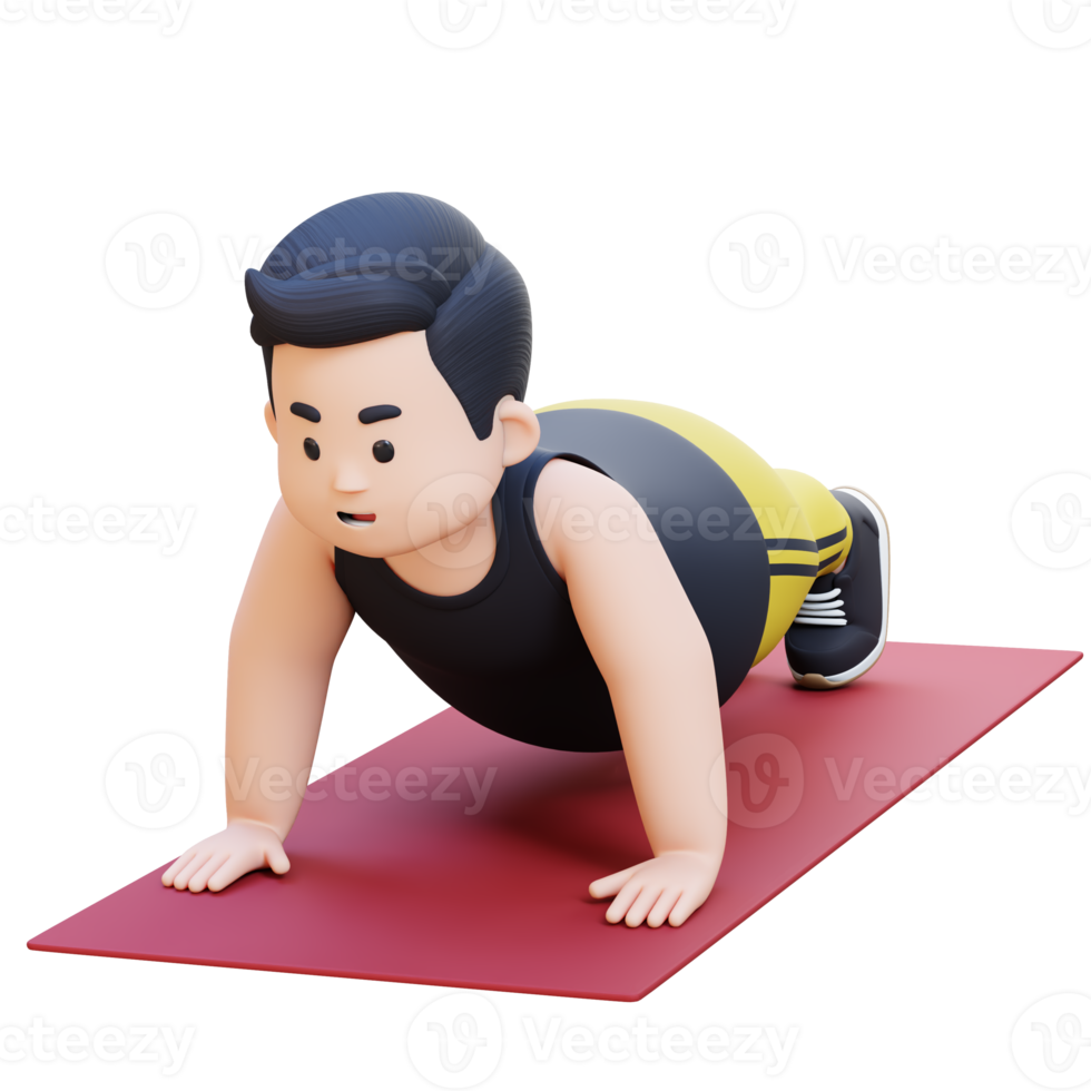 3D Plus Size Overweight obesse man Doing Push Ups on a Mat png