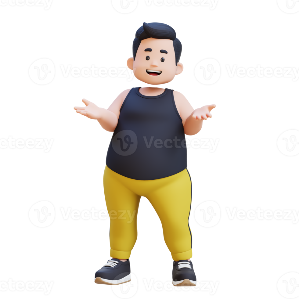 3D plus size overweight obesse man talking pose png