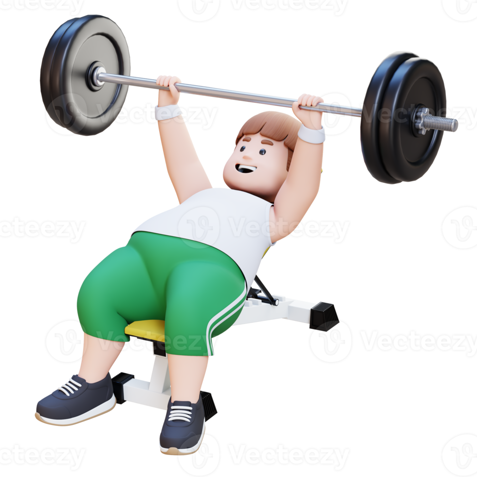 3D Plus Size Overweight Man character doing Incline Bench Press png