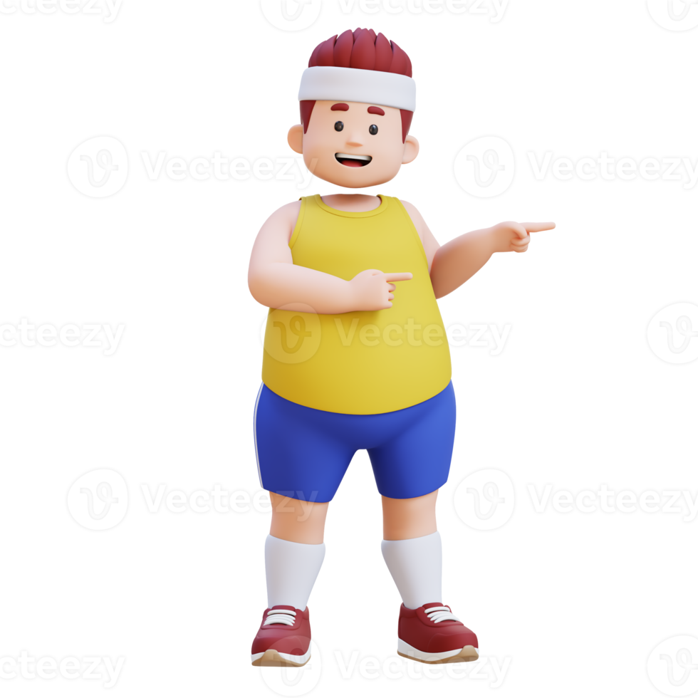 3D plus size overweight big man pointing to side png