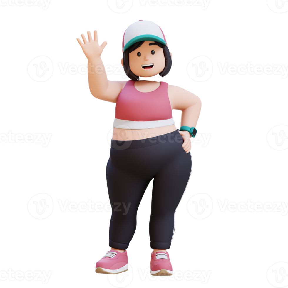3D plus size overweight fat girl Waving, Ready for Fitness png