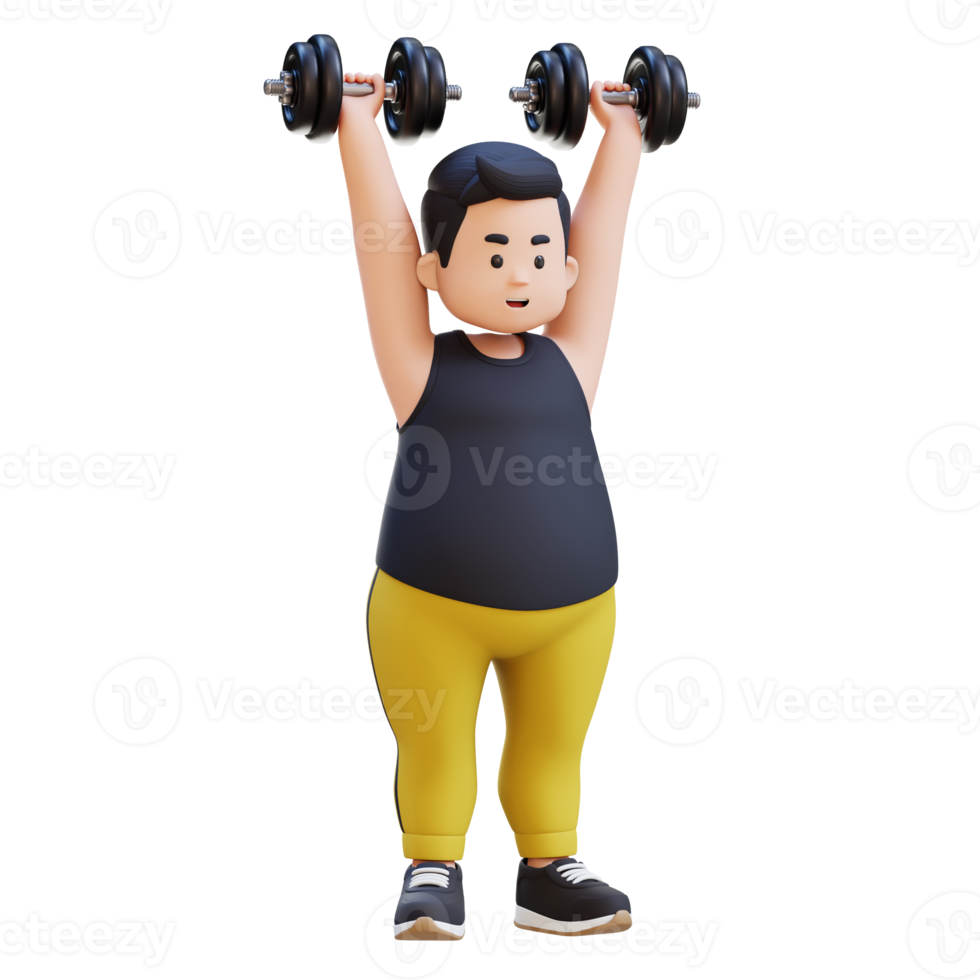 3D Plus Size Overweight obesse man in Dumbbell Shoulder Press png