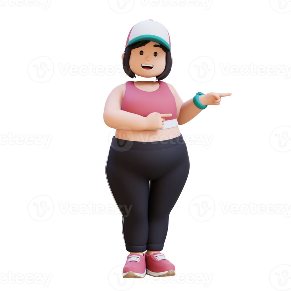 3D plus size overweight girl pointing to side png